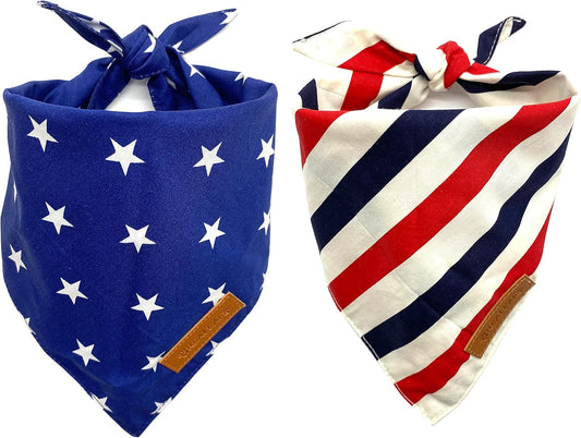 4Th of July Dog Bandanas 2 Pack, Reversible American Flag Pet Scarf for Boy and Girl, Premium Durable Fabric, Patriotic Bandana for Large and Extra Large Dogs (X-Large).