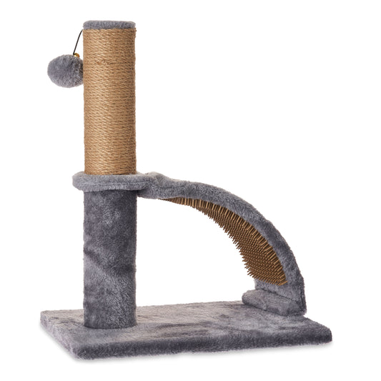 17"Deluxe Jute Cat Scratching Post with Arch Grooming Massager, Gray, Pack of 1.