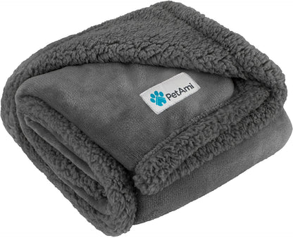 Dog Blanket for Bed, XL Pet Blanket Large Dogs, Fleece Furniture Couch Cover Protector Sofa Car Crate Kennel, Soft Sherpa Cat Throw Plush Reversible Washable, Twin 60X80 Solid Dark Gray.