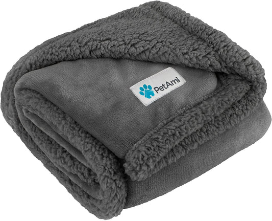 Dog Blanket for Bed, XL Pet Blanket Large Dogs, Fleece Furniture Couch Cover Protector Sofa Car Crate Kennel, Soft Sherpa Cat Throw Plush Reversible Washable, Twin 60X80 Solid Dark Gray.
