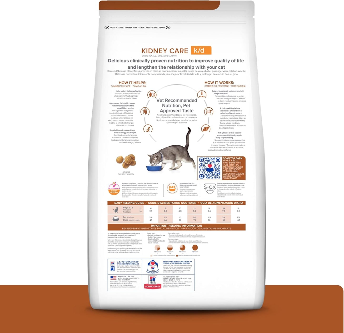 K/D Kidney Care Ocean Fish Dry Cat Food, Veterinary Diet, 4 Lb. Bag.
