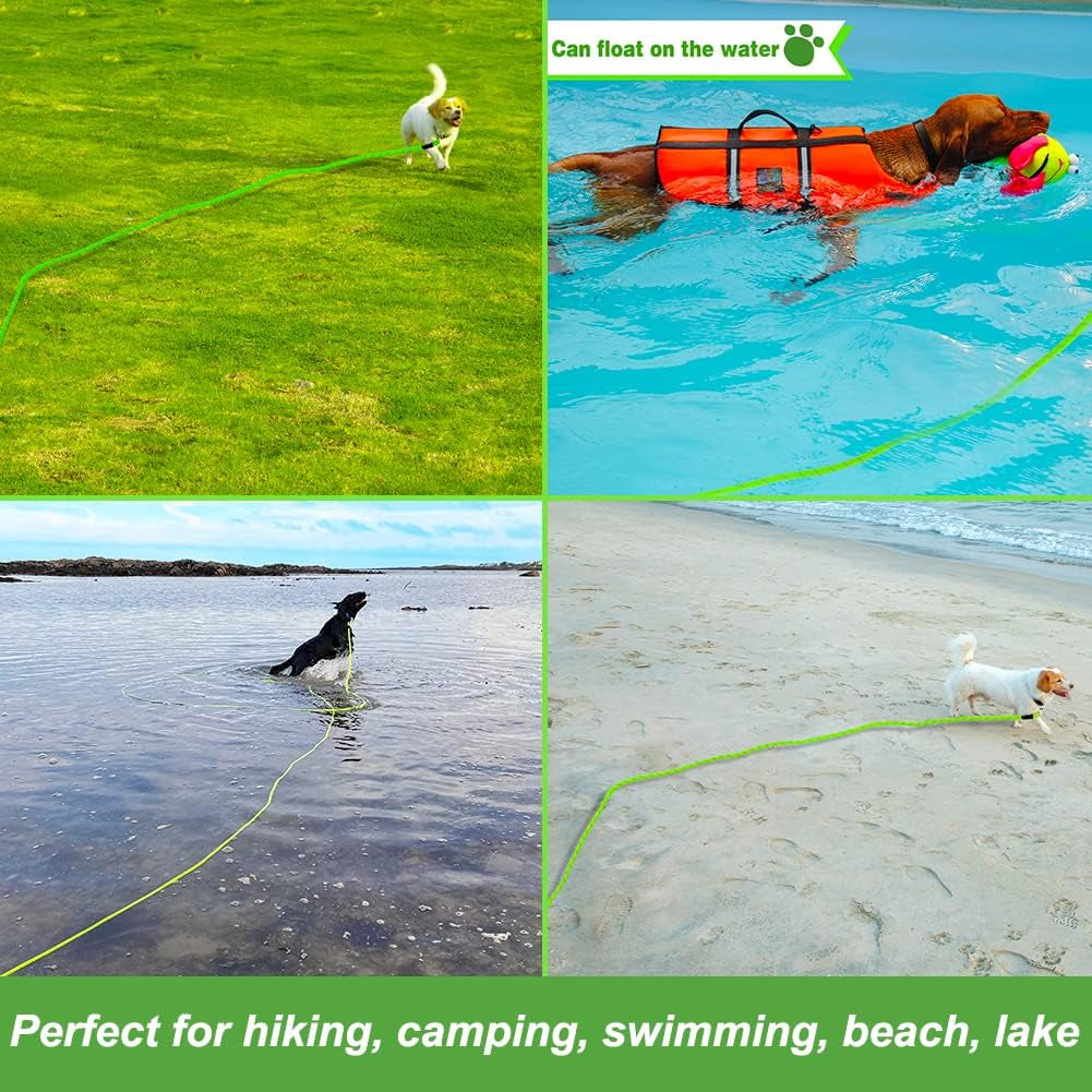 Floating Long Dog Leash, 32Ft Dog Training Leash for Swimming and Lake, Reflective Long Rope Lead with Soft Handle for Outside, Yard, Camping, Hiking and Beach (Green).