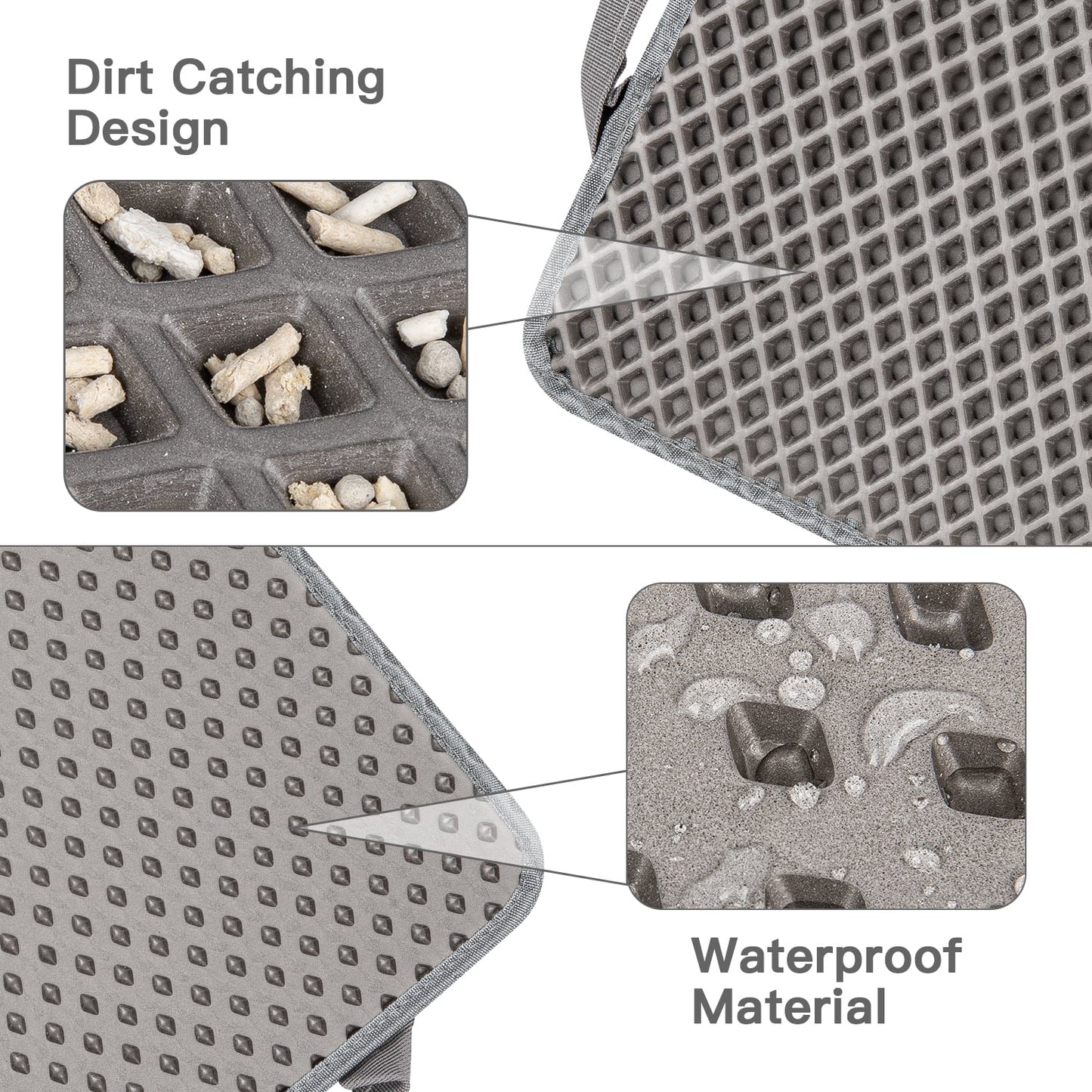 Double Layer anti Tracking Waterproof Cat Litter Trapping Mat Gray.