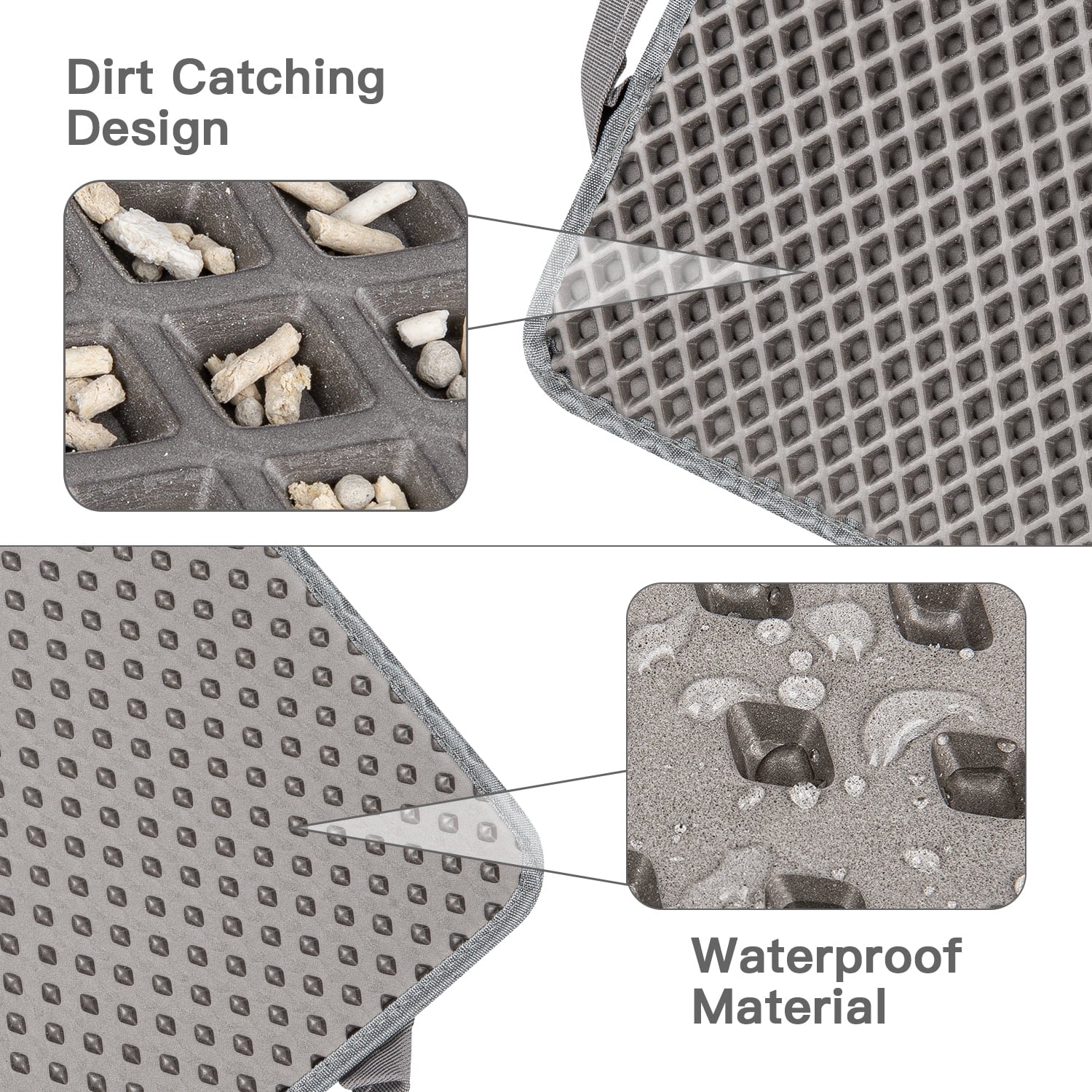 Double Layer anti Tracking Waterproof Cat Litter Trapping Mat Gray.
