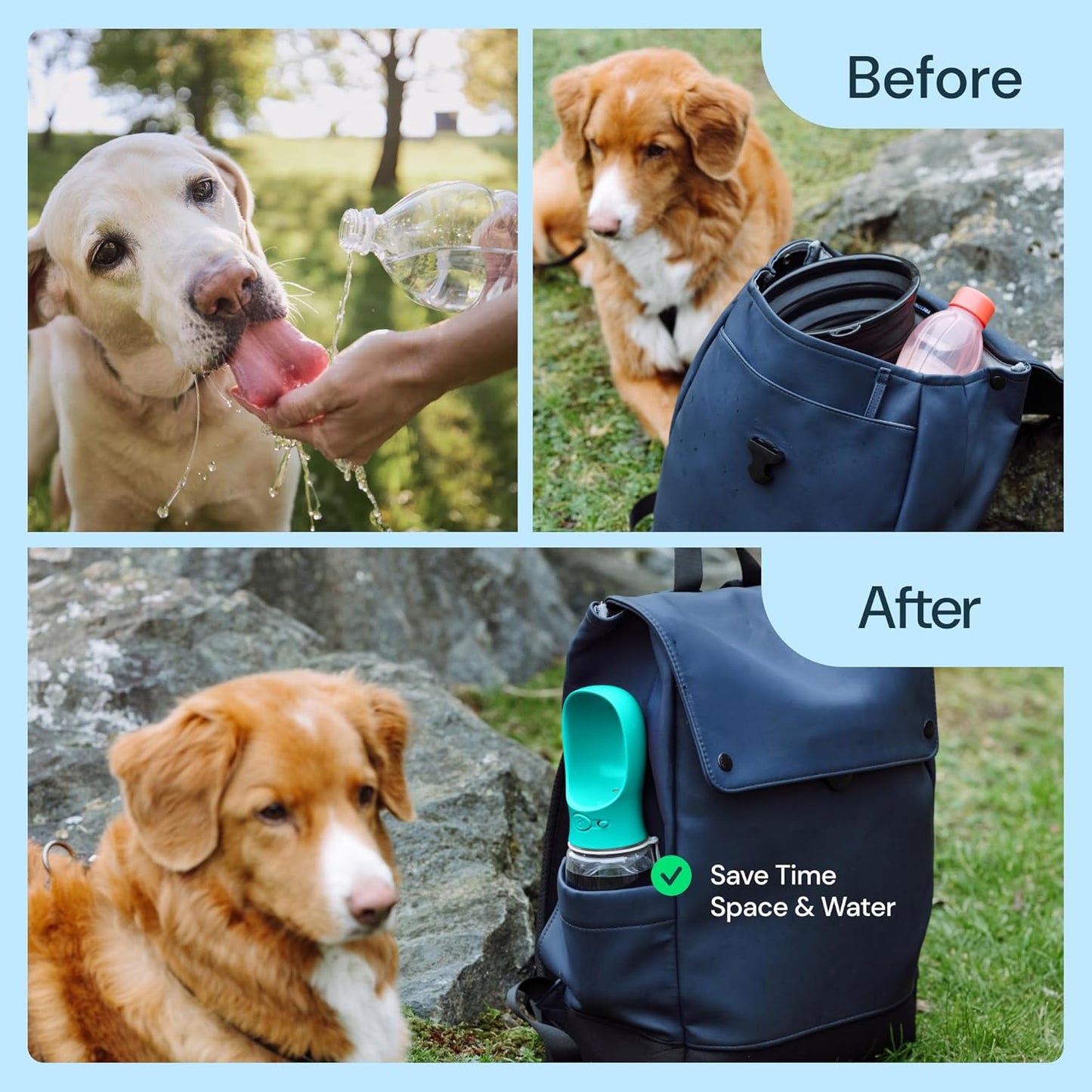 Leak Proof Portable Dog Travel Bottle with Bowl - 19 Oz, Blue - Portable Dog Water Bowl Dispenser - Food Grade Plastic - Pet Water Bottle.
