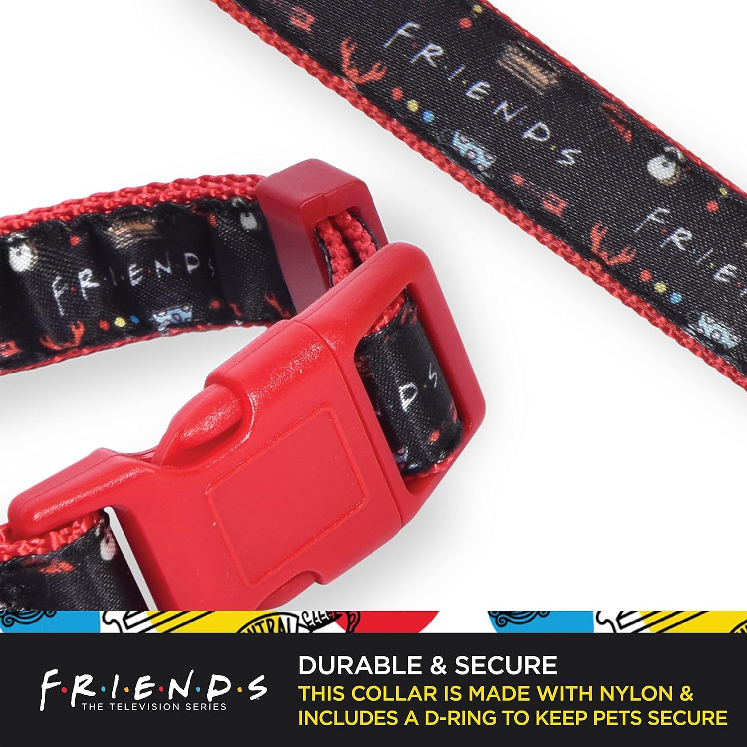 Friends Merch: Iconic TV Show Dog Collar, Black with D-Ring for Medium Dogs.