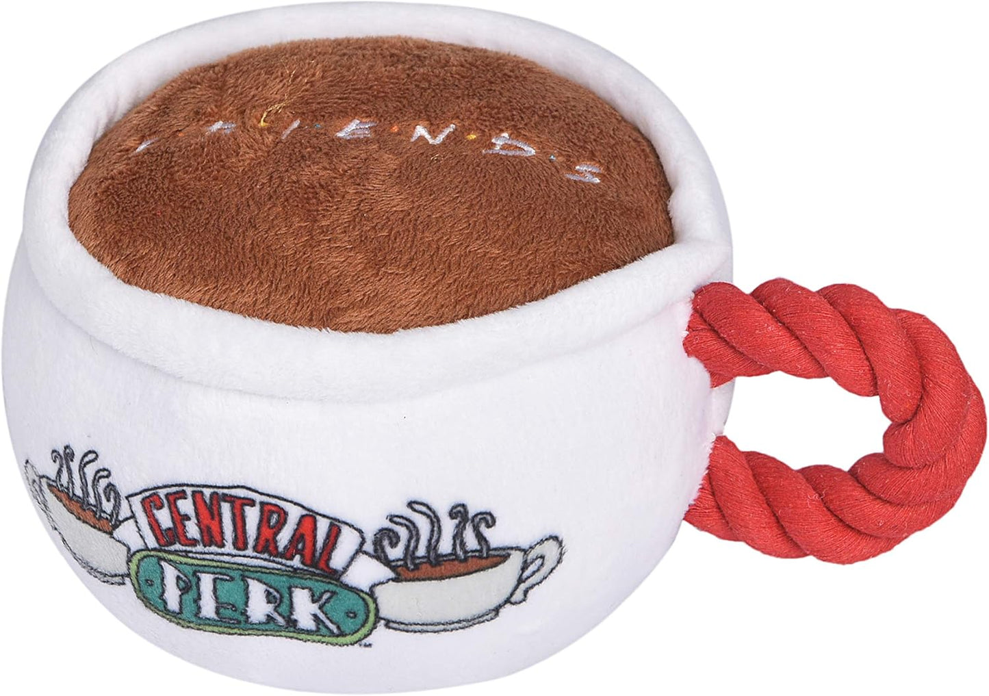 Central Perk Coffee Mug Plush Dog Toy with Rope Handle| Soft Cute Squeaky Toy for All Dogs | Stuffed Dog Toys with Squeaker Noise for Added Fun, Friends Memorabilia.