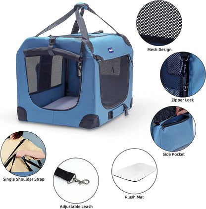 Portable Collapsible Dog Crate, Travel Dog Crate 24X17X17 with Soft Warm Blanket and Foldable Bowl for Large Cats & Small Dogs Indoor and Outdoor.