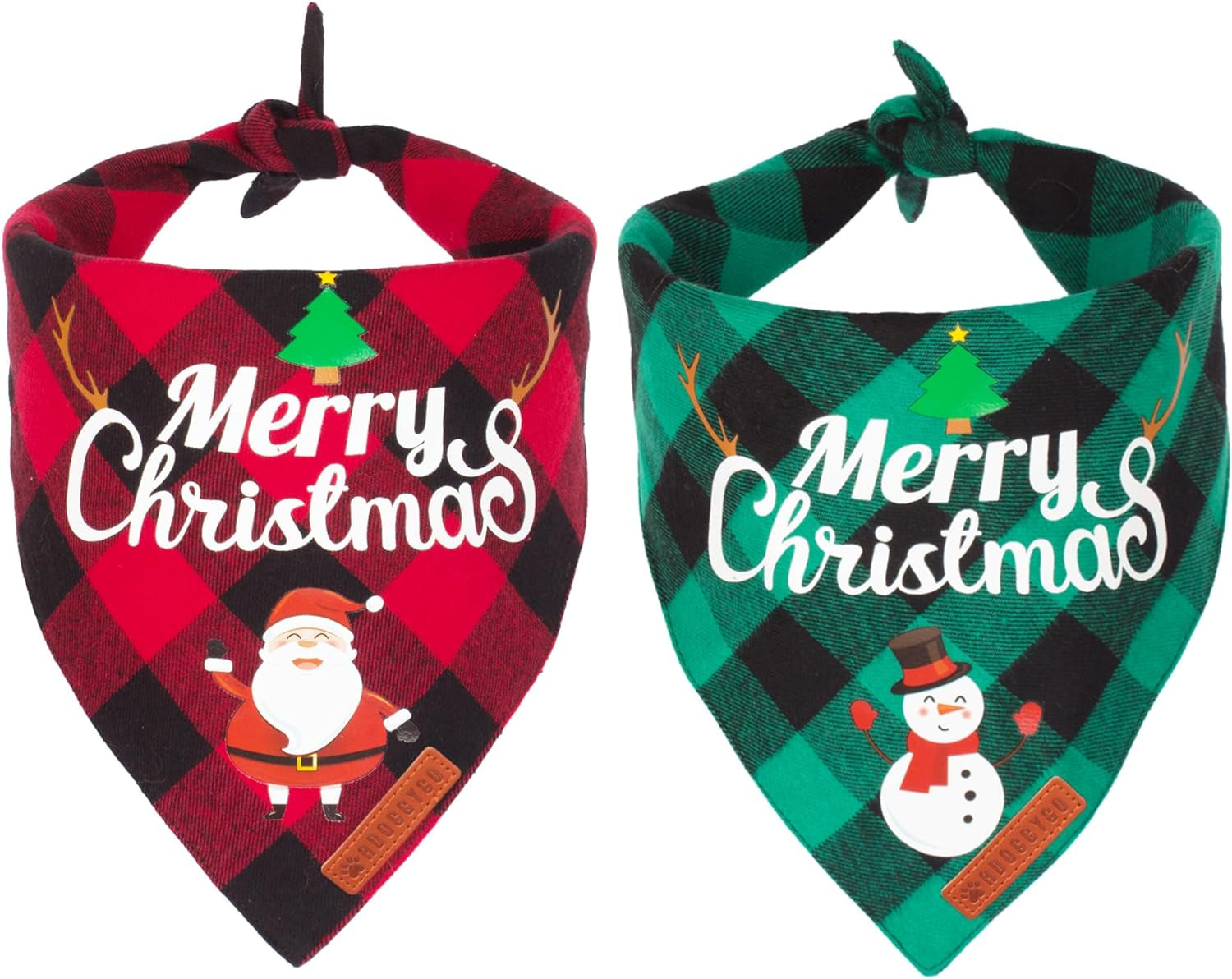 2 Pack Dog Bandana Christmas Classic Plaid Pet Scarf Triangle Bibs Kerchief Merry Christmas Santa Snowman Bandana for Medium Large Dogs Pets (Large).