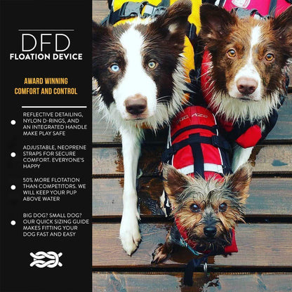 DFD Dog Life Jacket - Adjustable Swimming Safety Vest with Reflective Trim & Durable Grab Handle - 50% More Flotation Material - X-Small, Red.