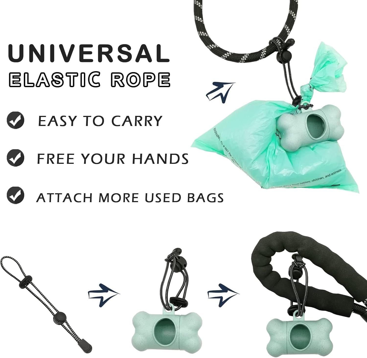 Dog Poop Pickup Bags Holder Dispenser with Standard-Sized Leak-Proof Scented Doggy Waste Bags and Carabiner with Safety Lock&Fastener Never Loose on Leash Lead Again (1 Holder 195 Bags, Blue).