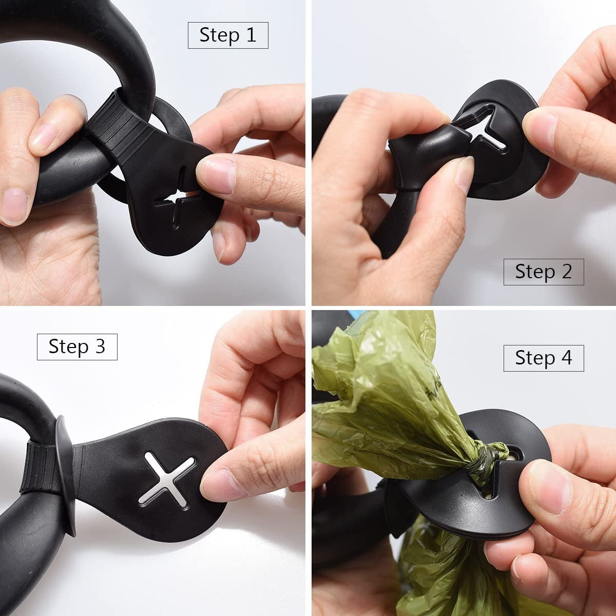 Dog Poop Bag Strong Holder, Leash Waste Bag Carrier, Bicycle Holder, Extra Thick, Black, 2 Pack.