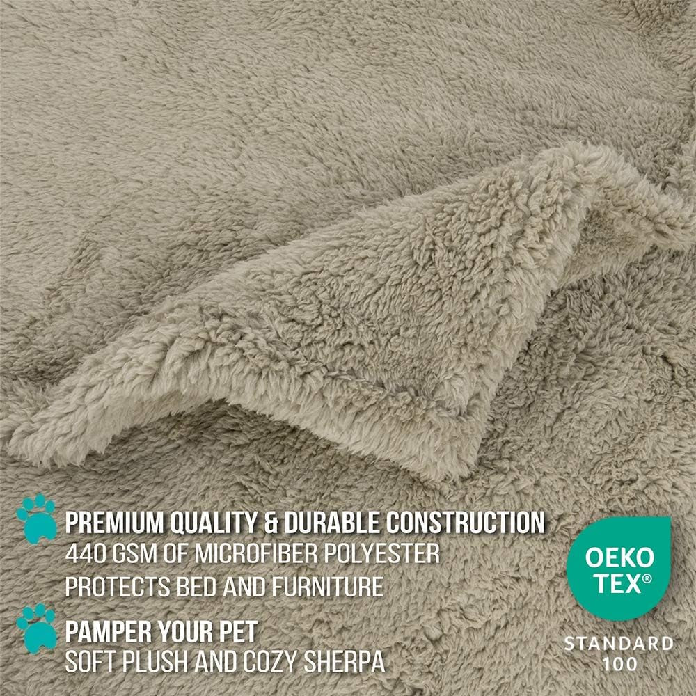 Fluffy Waterproof Dog Blanket for Small Medium Dogs, Soft Warm Pet Sherpa Throw Pee Proof Couch Cover, Reversible Cat Puppy Bed Blanket Sofa Protector, Plush Washable Pad (Taupe Camel, 24X32).