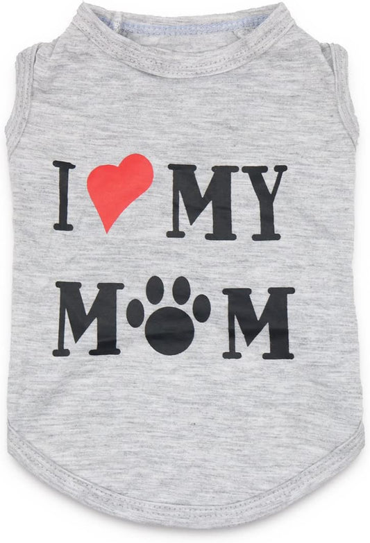 Dog Clothes Puppy Shirts I Love My Mom Dog T Shirt for Small Dogs, Small, Grey.