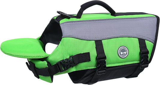 Dog Life Jacket with Removable Front Float, Life Vest for Dogs with Reflective Trims & Extra Padding for Swimming & Boating, Bright Green, S.
