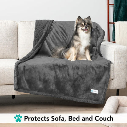 Dog Blanket for Bed, XL Pet Blanket Large Dogs, Fleece Furniture Couch Cover Protector Sofa Car Crate Kennel, Soft Sherpa Cat Throw Plush Reversible Washable, Twin 60X80 Solid Dark Gray.