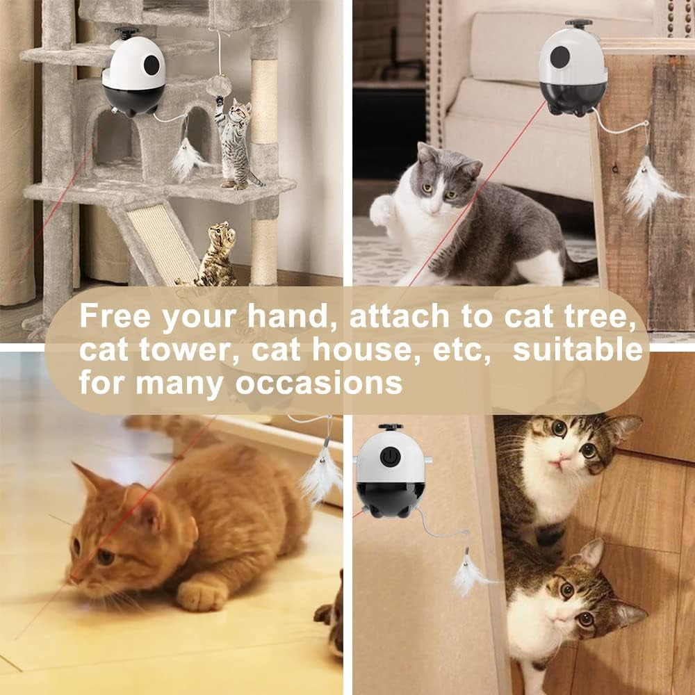 Cat Toys Interactive - 2 in 1 Laser and Cat Feather Toys Kitten Toys, Automatic Cat Toys for Indoor Cats Play Chase Exercise, with 2 Pcs Feather and Streamer Tape Replacements.
