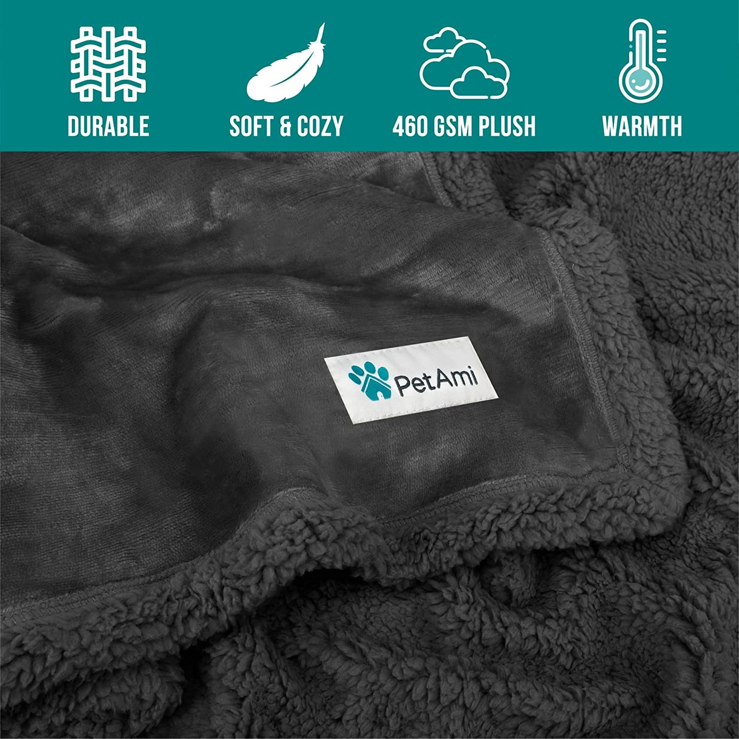 Dog Blanket for Bed, XL Pet Blanket Large Dogs, Fleece Furniture Couch Cover Protector Sofa Car Crate Kennel, Soft Sherpa Cat Throw Plush Reversible Washable, Twin 60X80 Solid Dark Gray.