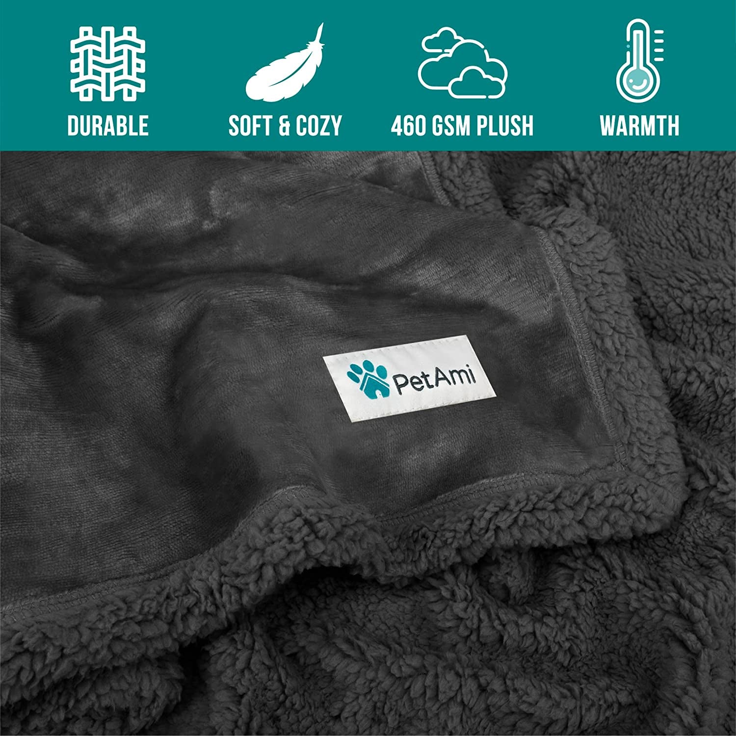 Dog Blanket for Bed, XL Pet Blanket Large Dogs, Fleece Furniture Couch Cover Protector Sofa Car Crate Kennel, Soft Sherpa Cat Throw Plush Reversible Washable, Twin 60X80 Solid Dark Gray.