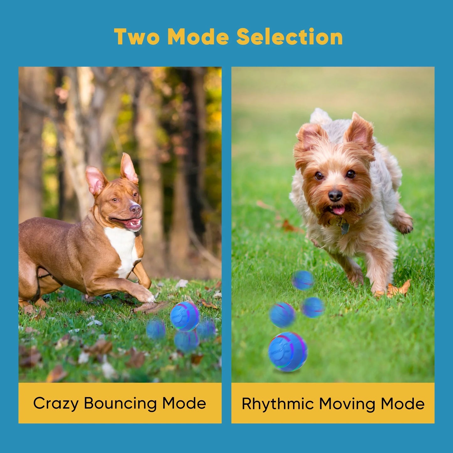 Interactive Toy Dog Ball, Active Rolling Ball for Dogs with Flashing LED Light, Moving Bouncing Toys Ball for Medium or Large Dogs, USB Rechargeable, Blue.