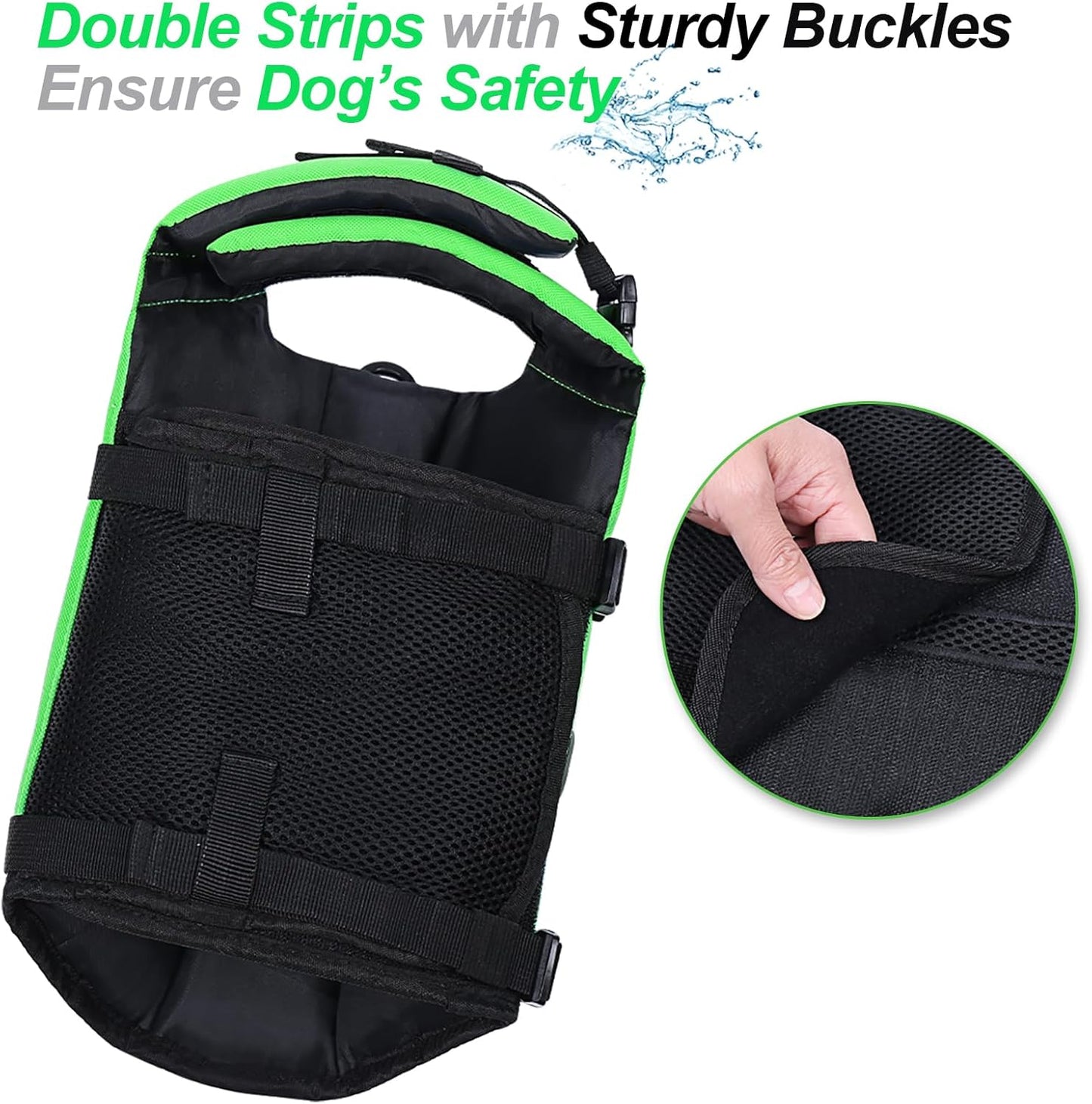 Dog Life Jacket with Removable Front Float, Life Vest for Dogs with Reflective Trims & Extra Padding for Swimming & Boating, Bright Green, S.