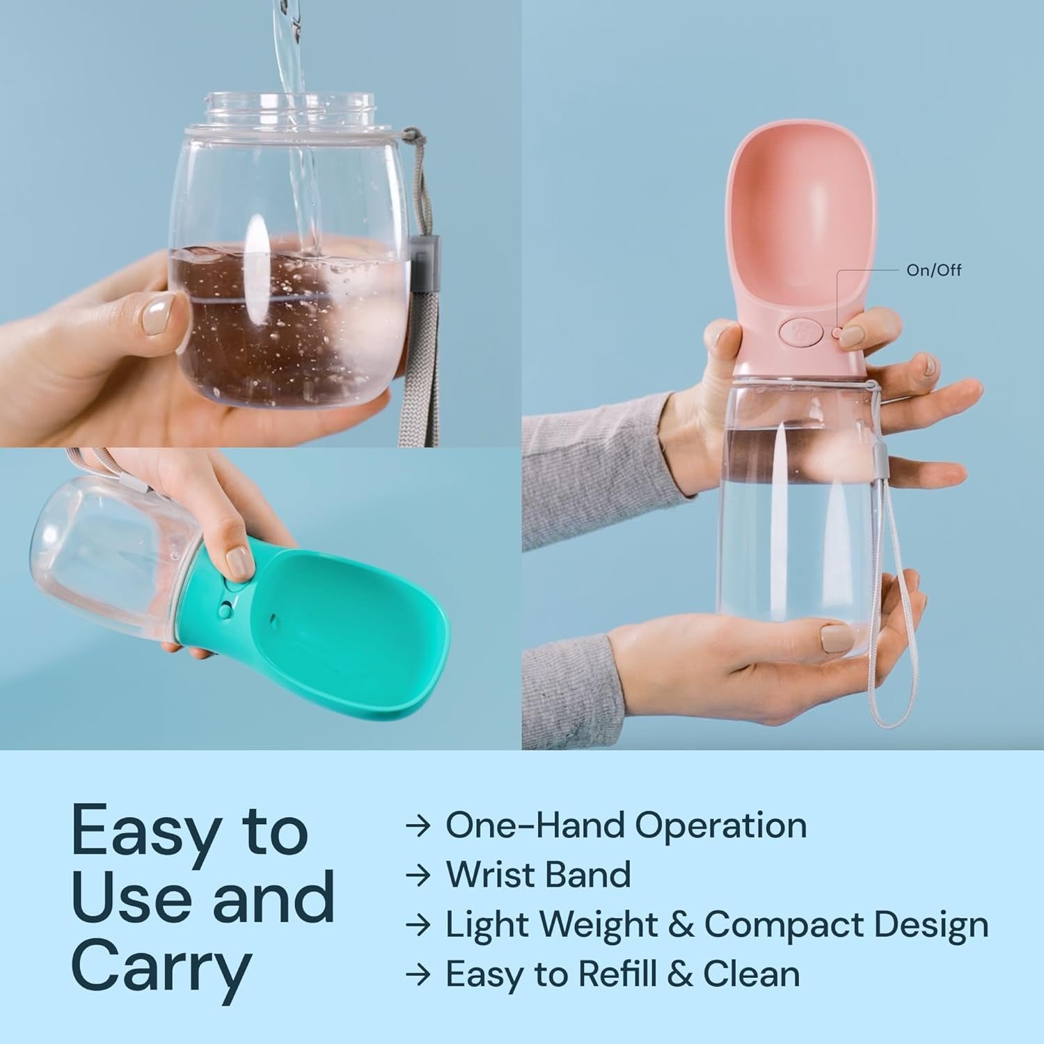 Leak Proof Portable Dog Travel Bottle with Bowl - 19 Oz, Blue - Portable Dog Water Bowl Dispenser - Food Grade Plastic - Pet Water Bottle.
