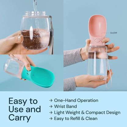 Leak Proof Portable Dog Travel Bottle with Bowl - 19 Oz, Blue - Portable Dog Water Bowl Dispenser - Food Grade Plastic - Pet Water Bottle.