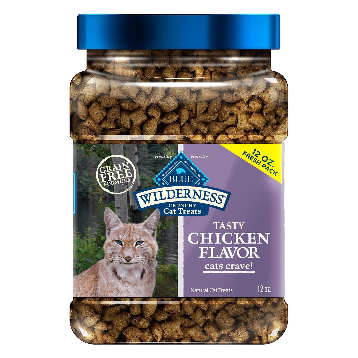 Wilderness Crunchy Dry Cat Treats, Natural & Grain-Free, Chicken, 12-Oz. Tub.