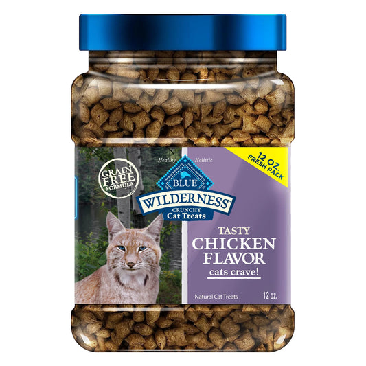 Wilderness Crunchy Dry Cat Treats, Natural & Grain-Free, Chicken, 12-Oz. Tub.