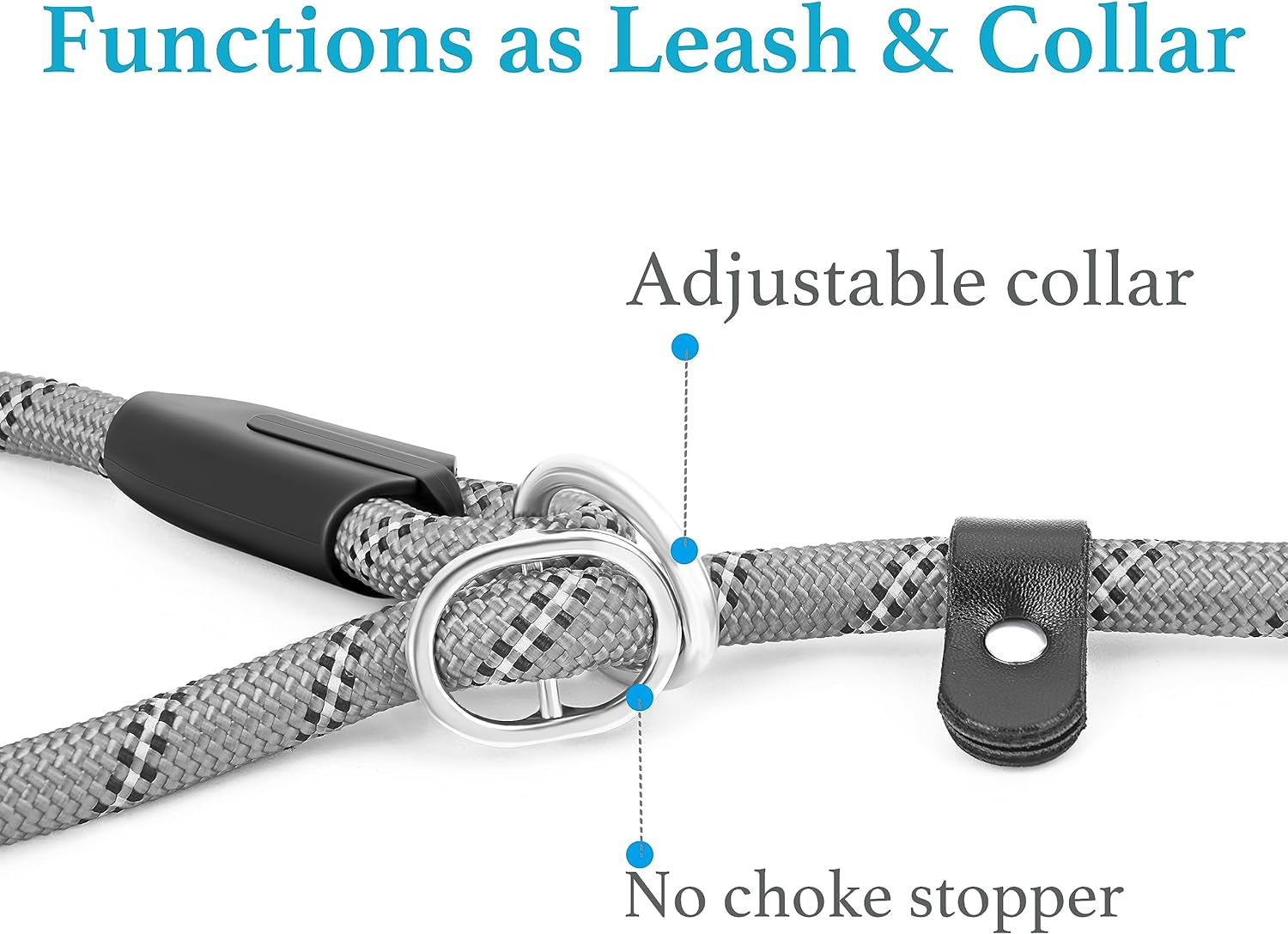 Durable Slip Lead Dog Leash with Padded Handle and Highly Reflective Threads, No Pull Dog Training Leash, (1/2" X 6 FT, Grey).