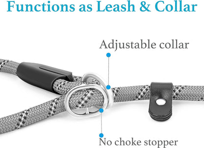 Durable Slip Lead Dog Leash with Padded Handle and Highly Reflective Threads, No Pull Dog Training Leash, (1/2" X 6 FT, Grey).