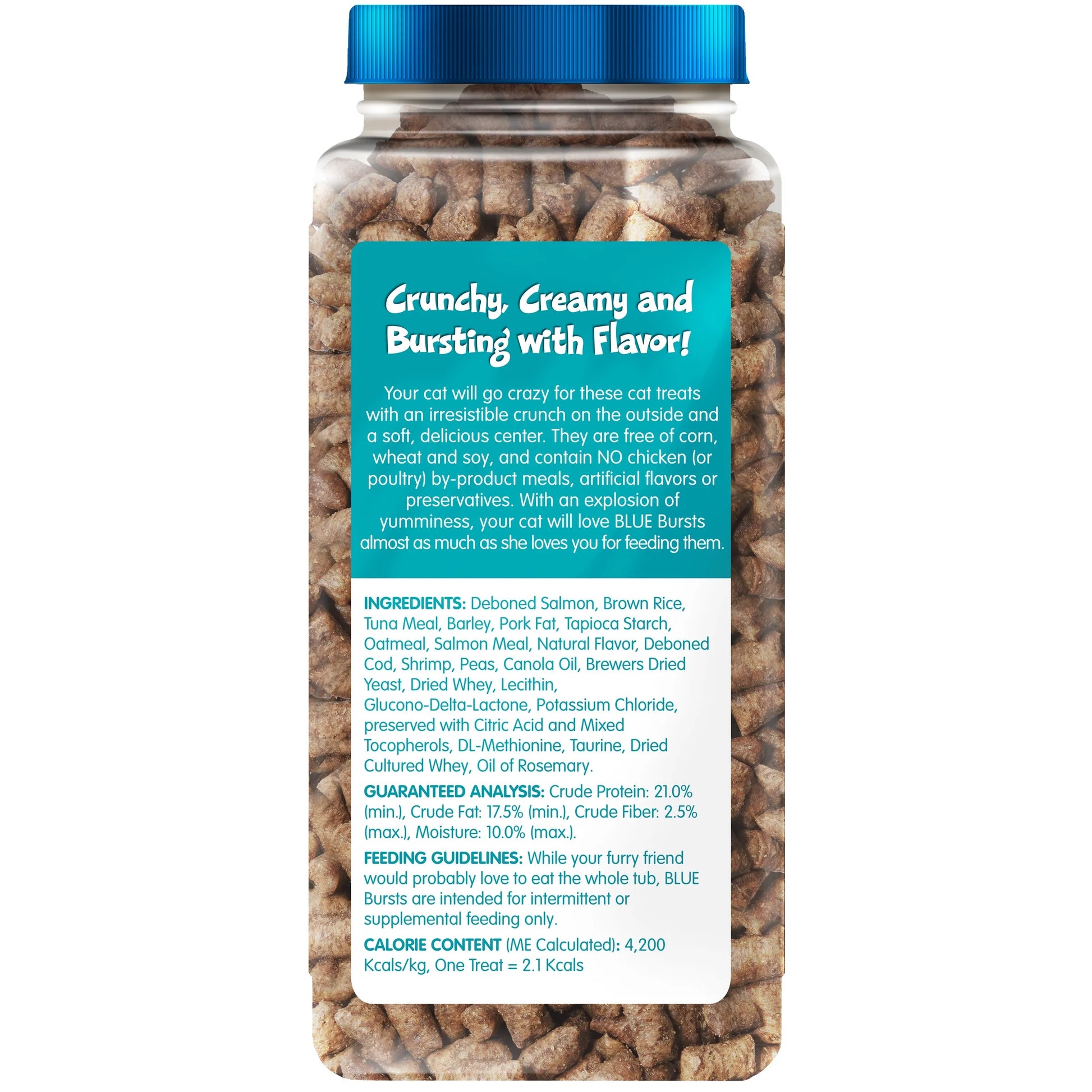 Bursts Crunchy & Creamy Cat Treats, Great for Training, Seafood, 12-Oz. Tub.