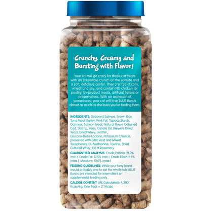 Bursts Crunchy & Creamy Cat Treats, Great for Training, Seafood, 12-Oz. Tub.